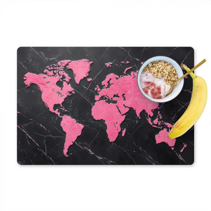 Wereldkaart - Roze - Marmer Placemat vinyl groot -zzzproduct_Kitchenyeah-website