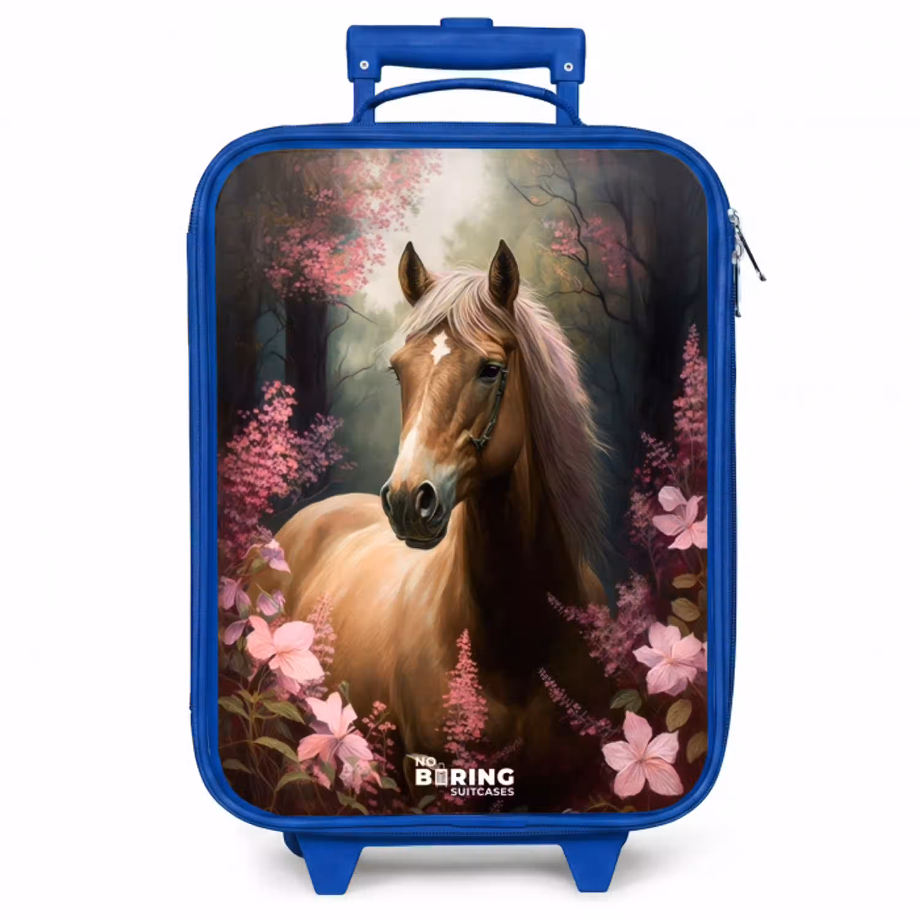 Lichtbruin paard tussen de roze bloemen Kinderkoffer - Blauw klein -zzz_website3d