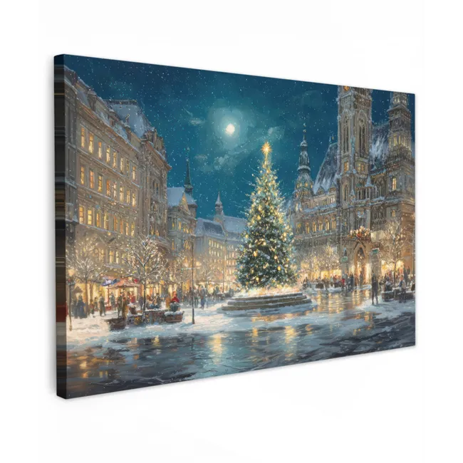 Kerstnacht - Stadsplein - Meerkleurig canvas 2cm klein -z3d