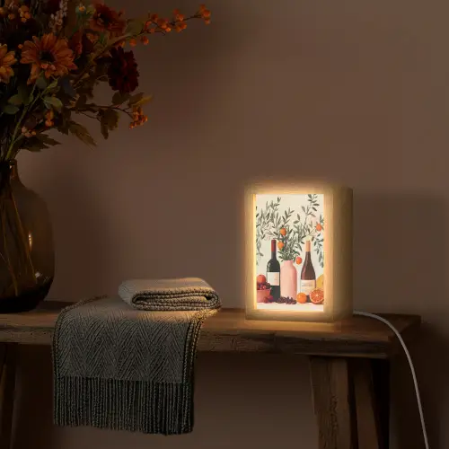 Wijnflessen - Takken - Sinaasappels Light Box met kabel (Tafellamp) klein -sfeer4