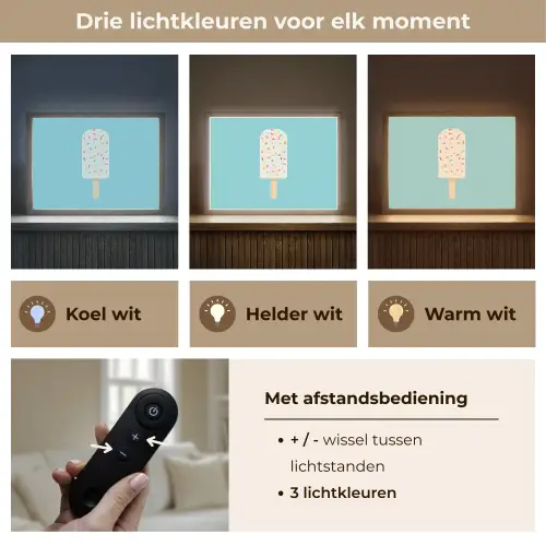 Ijsje - Stokje - Sprinkles - Lichtblauw Light Box met batterij (Wandlamp) middel -USP_lichtkleurNL