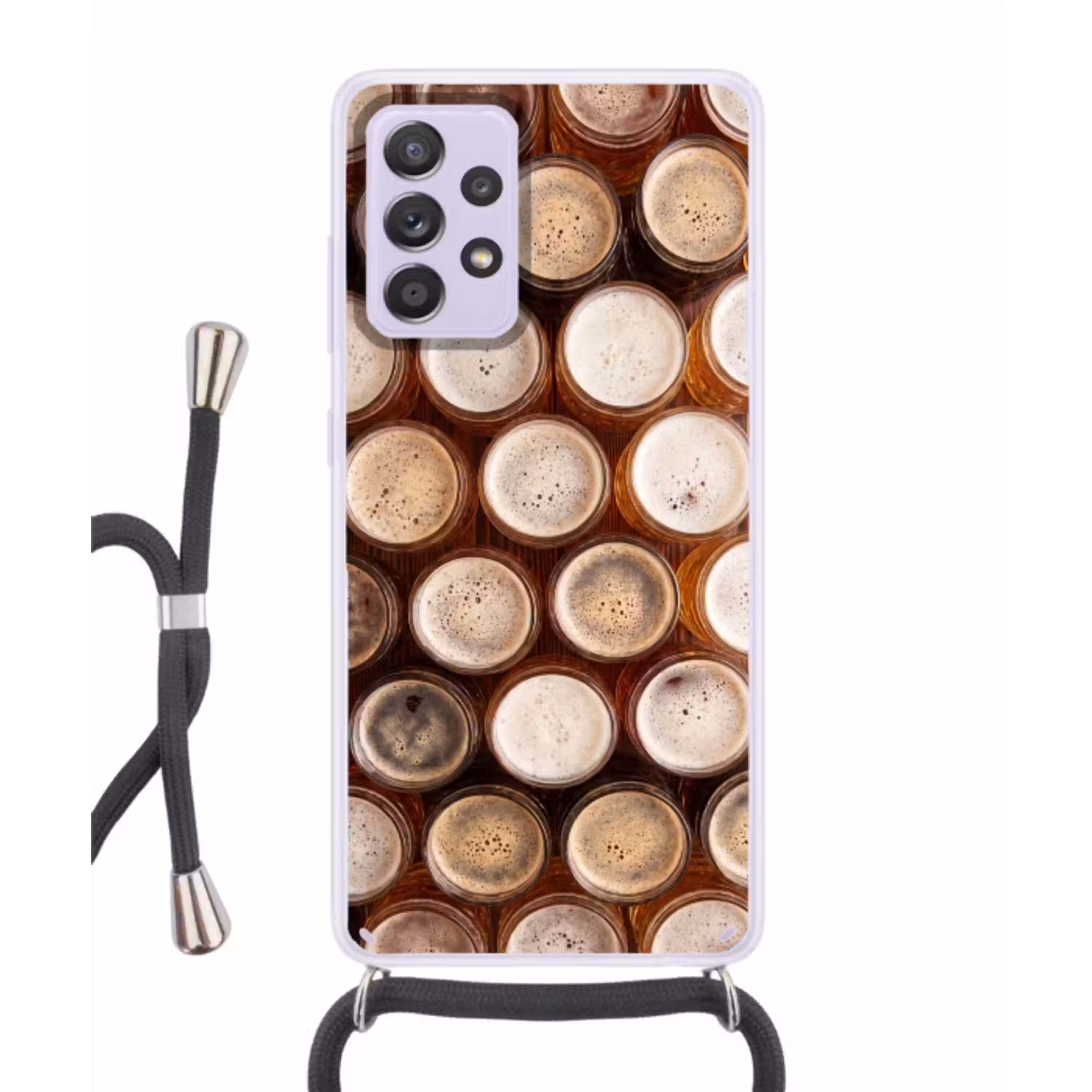 Eten - Glazen - Drank - Patroon - Bruin Hoesje Samsung Galaxy A52 5G met koord klein -3d