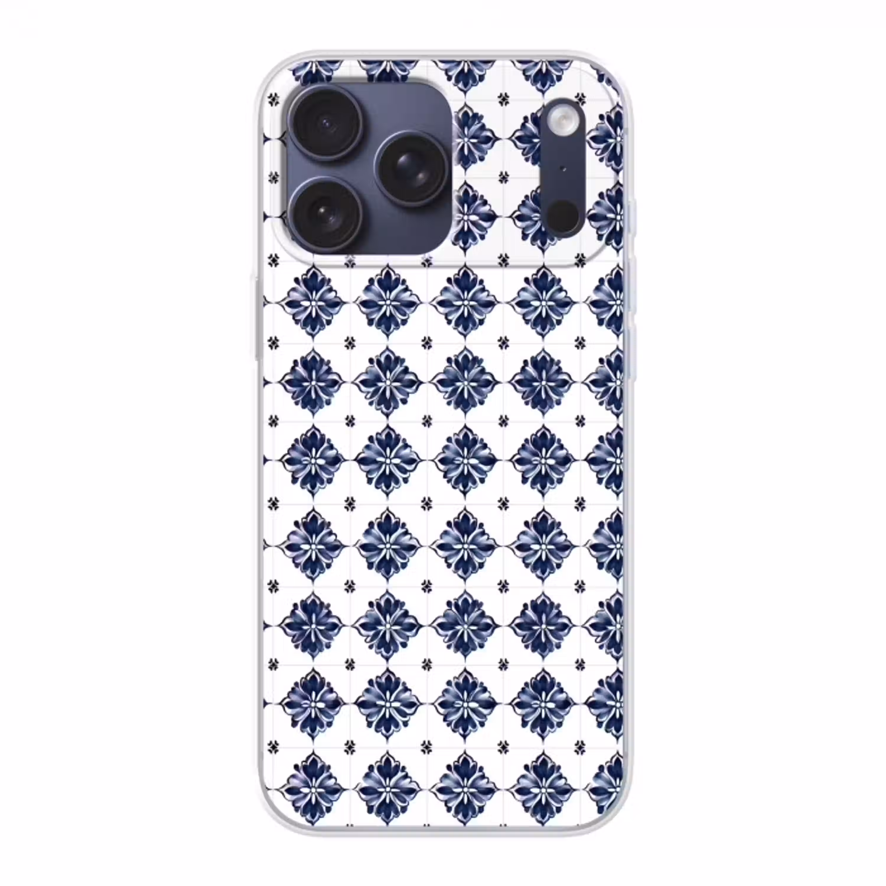 Tegelmotief - Blauw - Wit - Bloem Telefoonhoesje iPhone 17 Pro Max klein 879 -3d