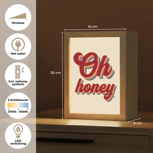 Oh honey - Rood - Schaduw Light Box met kabel (Tafellamp) klein -USP_NL