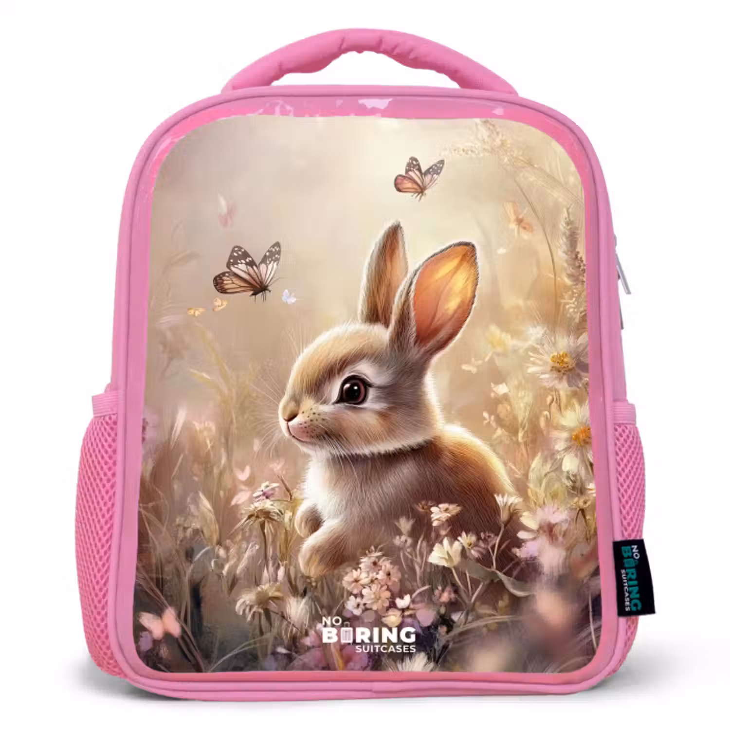 Kinderrucksack - Rosa - Blumen - Braun - Hase - Schmetterling