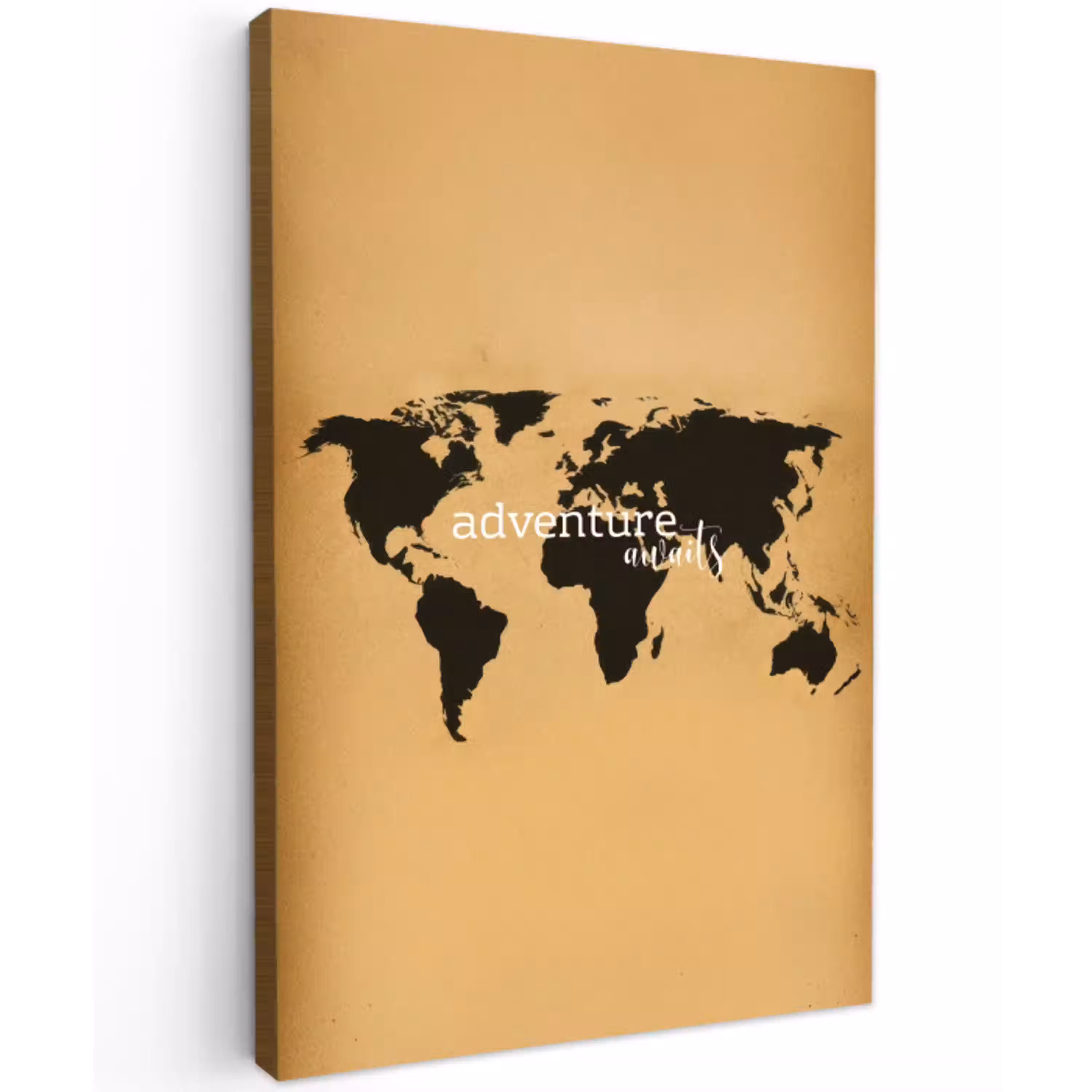 Wereldkaart - Adventure - Beige Tuinposter op houten frame 2 cm dik middel -3d
