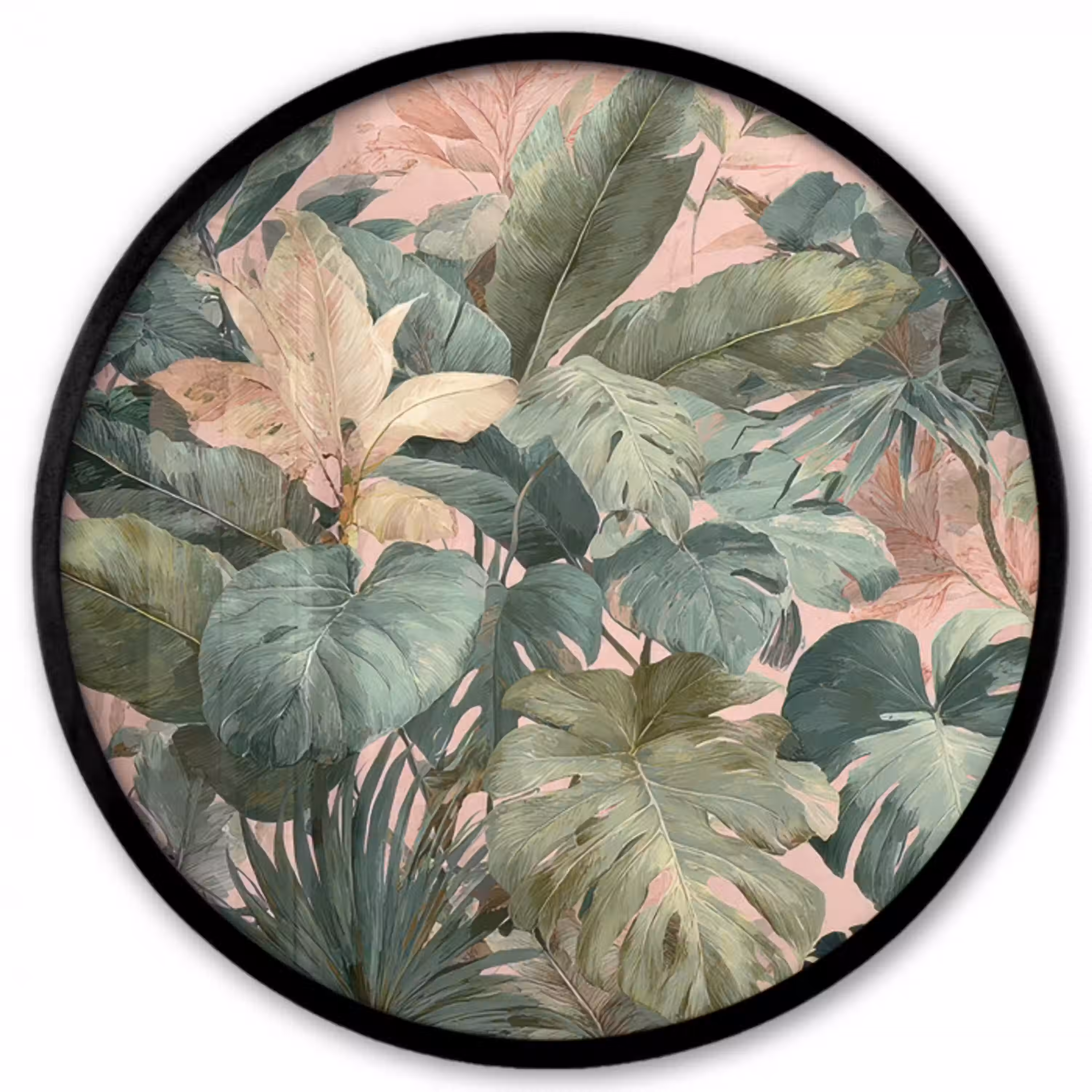 Compositie van bladeren - Groen - Roze Fotolijst rond zonder passe partout klein -3d