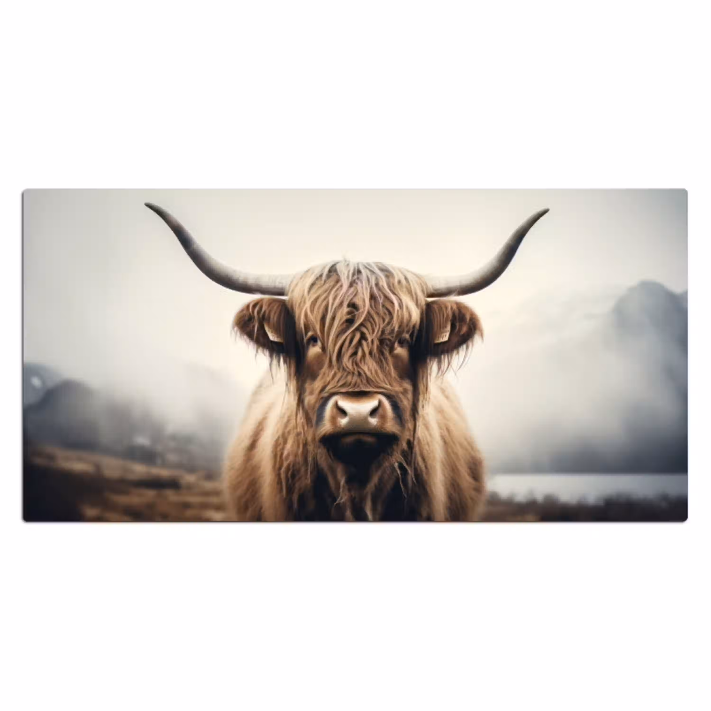 Schotse hooglander - Hoorns - Landschap Muismat XXL klein -3d_leeg