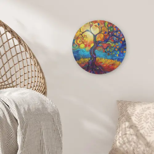 Boom - Zon - Verflook - Kleuren - Abstract Akoestische PET Vilt - Rond klein -sfeer4
