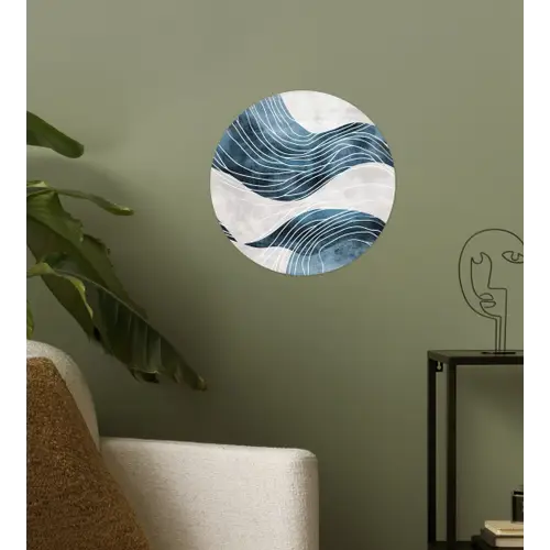 Lijnen - Golven - Abstract - Blauw Wandcirkel behangsticker klein -sfeer2