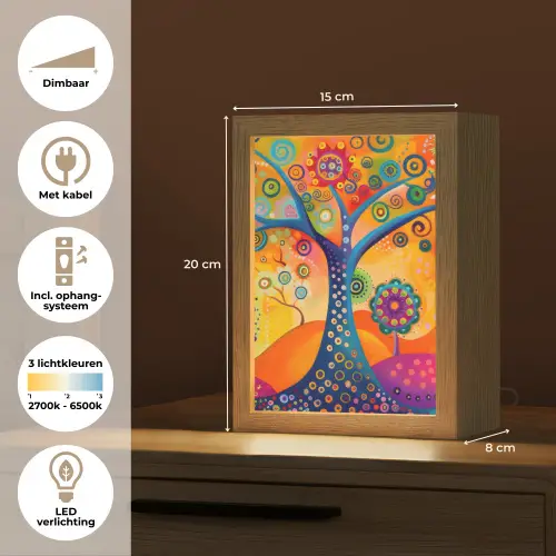 Boom - Levensboom - Abstract - Kleurrijk Light Box met kabel (Tafellamp) klein -USP_NL
