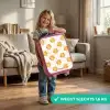 Lachende zonnetjes als patroon op beige achtergrond Kinderkoffer - Roze klein -sfeer2_NL
