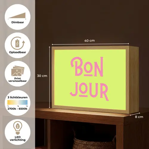Groen - Roze bonjour - art-deco Light Box met batterij (Wandlamp) middel -USP_websiteoverzichtNL