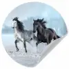 Paarden - Winter - Dieren - Natuur - Sneeuw Wandcirkel behangsticker klein -3d