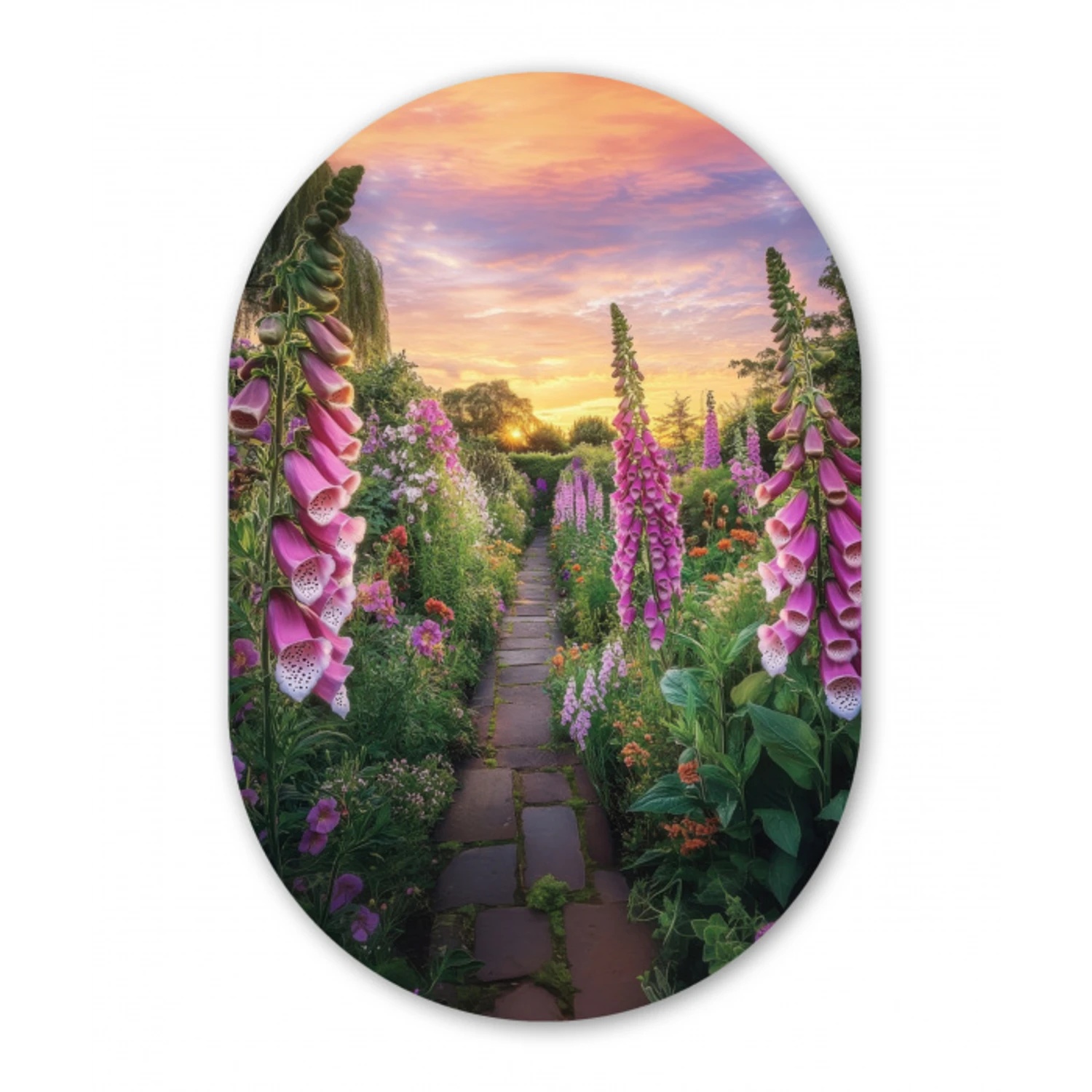 Vingerhoedskruid - Bloemen - Tuin Wandcirkel Ovaal Aluminium middel -3d