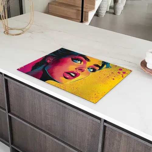 Close-up - Vrouwengezicht - Stippen - Geel Inductie beschermer vinyl 3mm klein -sfeer8