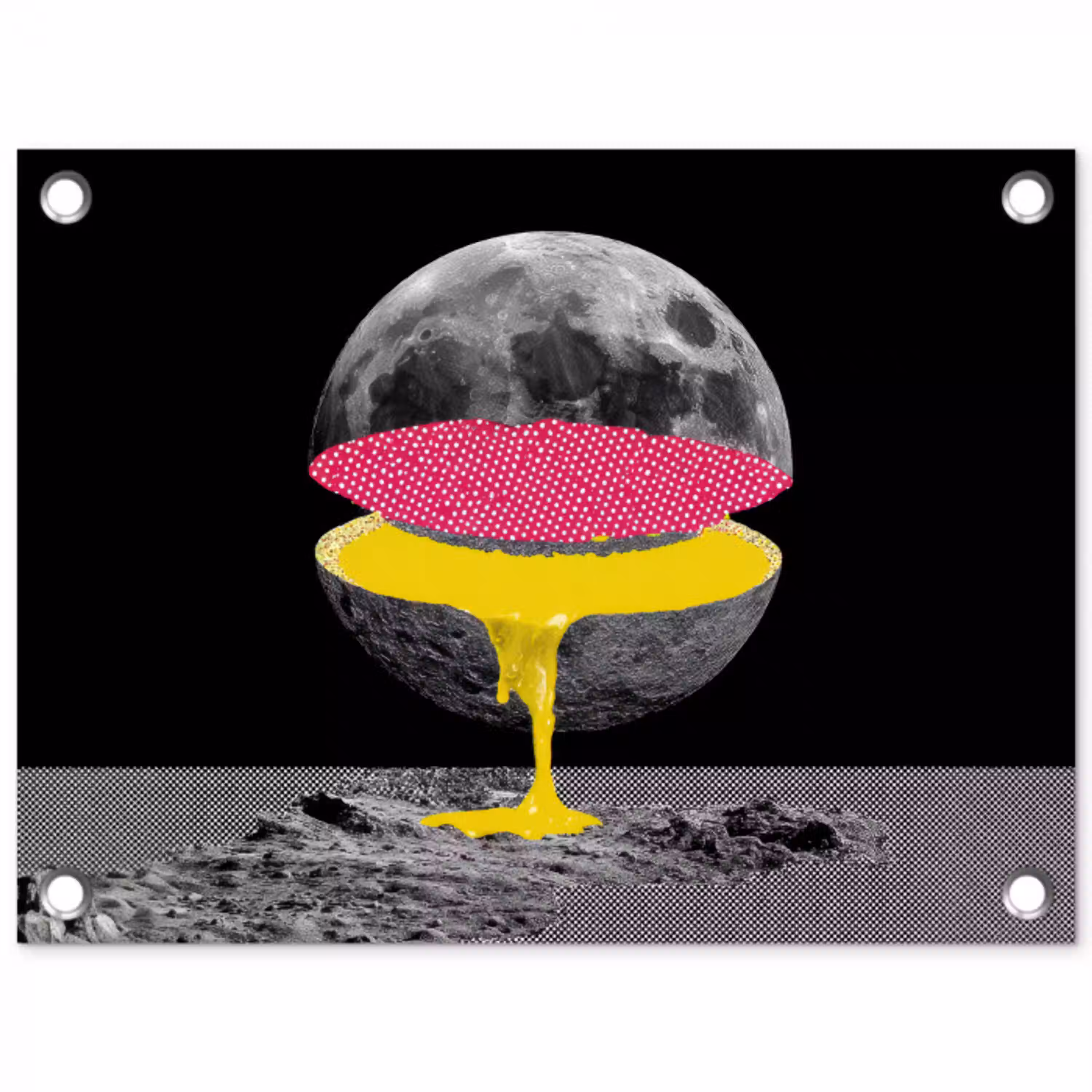 Maan - Geel - Roze - Zwart tuinposter los doek klein -3d
