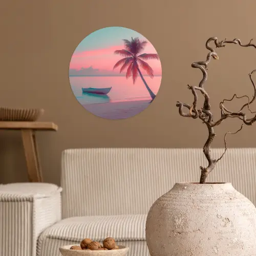 Zee - Boot - Zonsondergang Wandcirkel behangsticker klein -sfeer1