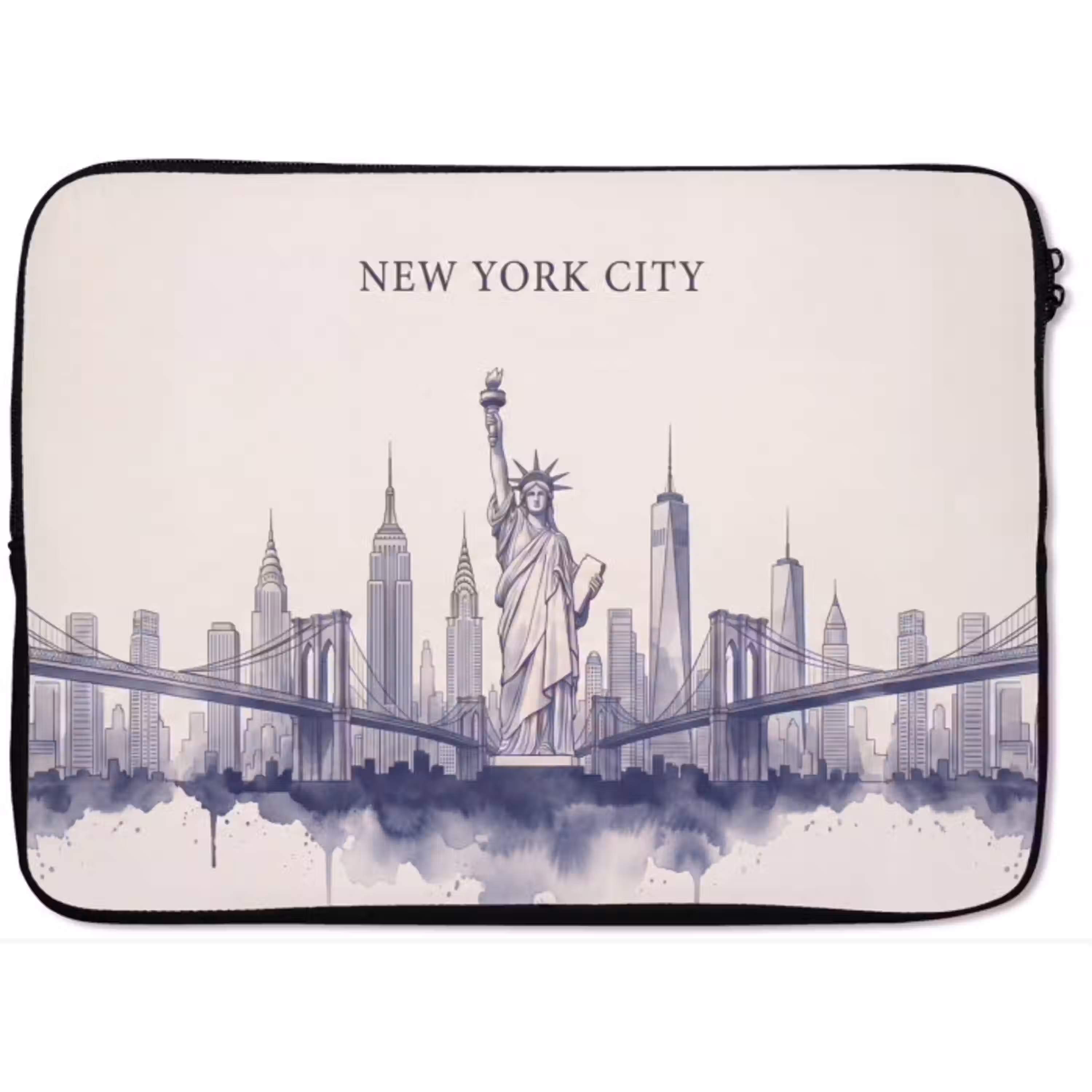 New York - Vrijheidsbeeld - Skyline - Illustratie - Blauw laptophoes neopreen klein -zkaufland3dotto
