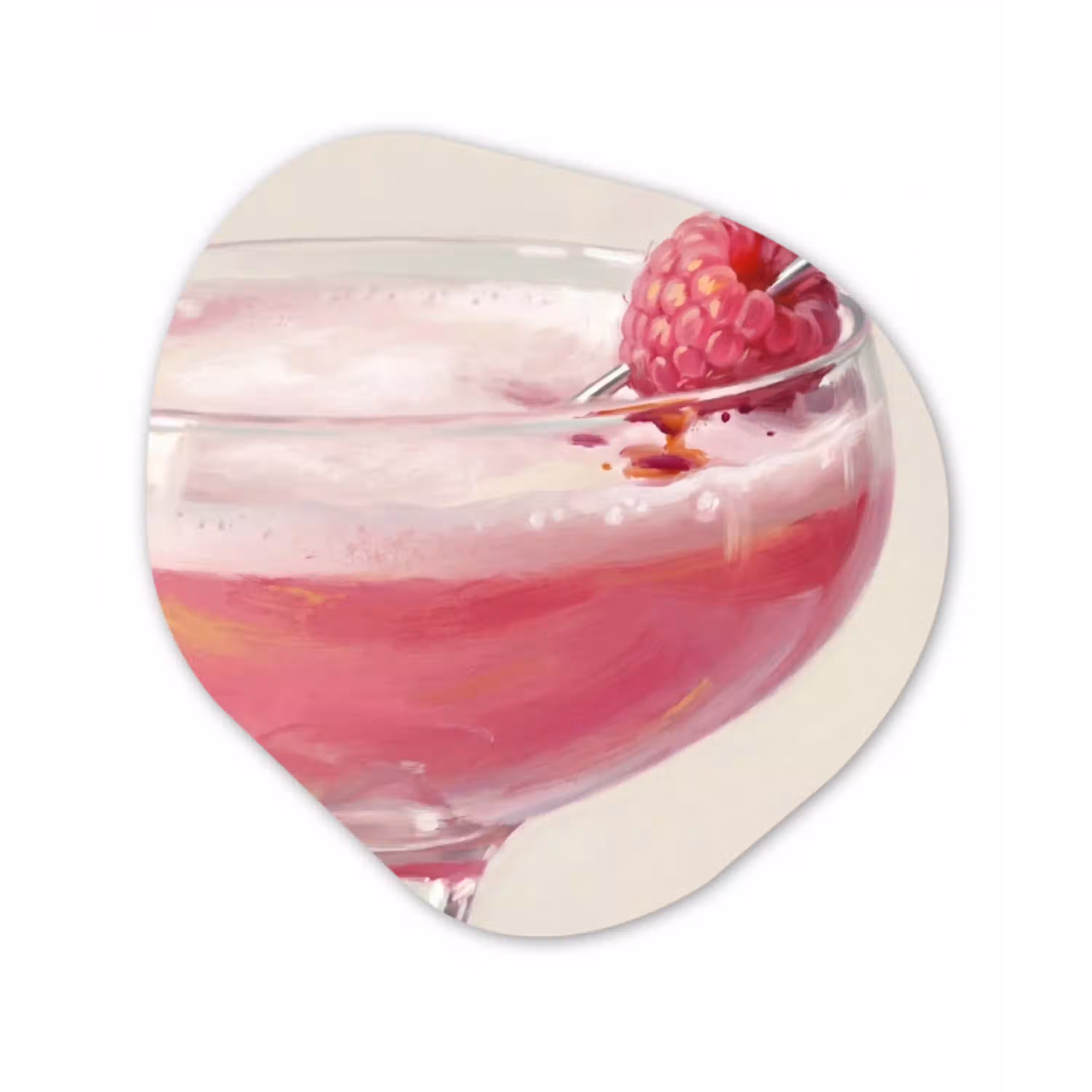 Cocktail - Framboos - Drank - Modern - Roze Wandcirkel Organisch Forex 3mm klein -3d