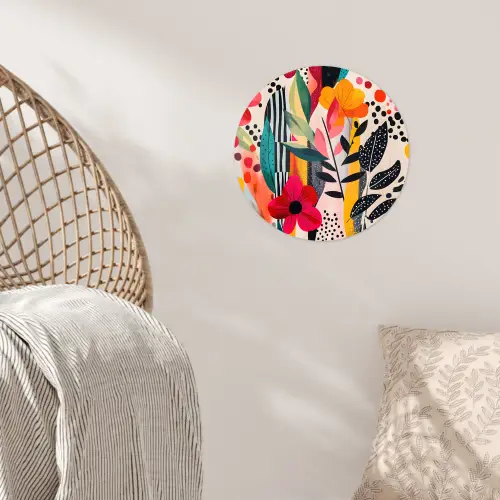 Bloemen - Bladeren - Abstract - Kleurrijk Wandcirkel behangsticker klein -sfeer4