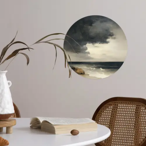 Kust - Golven - Rots - Storm Wandcirkel behangsticker klein -sfeer3