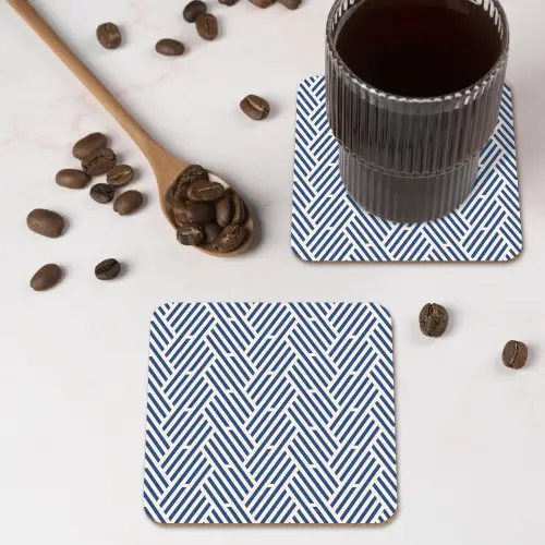 Crème - Blauw - Strepen - Patroon onderzetter kurk middel 366 -sfeer2