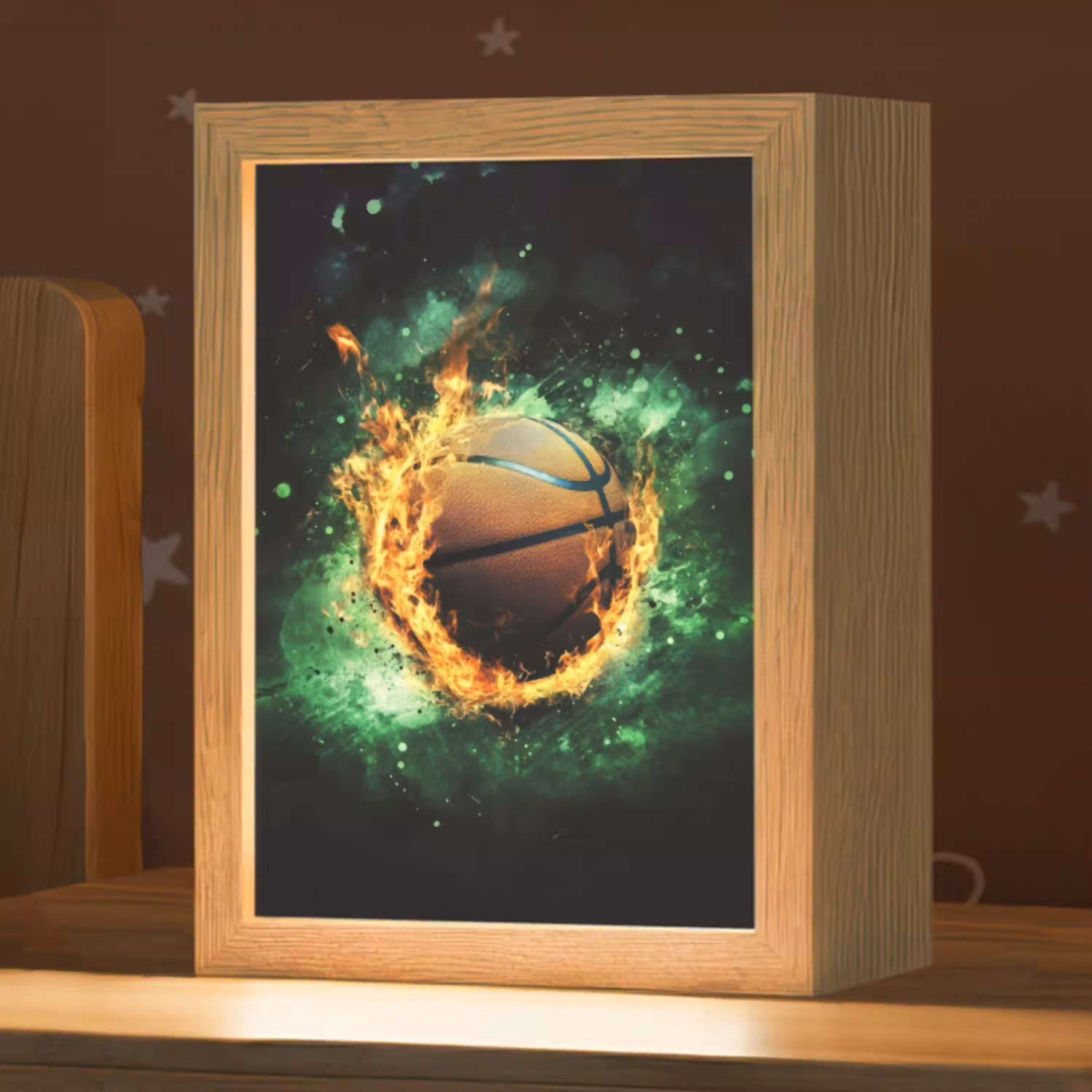 Basketbal - Vuur - Vlammen - Groen Light Box met kabel klein -zzz_3d_website