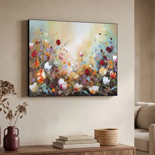 Olieverf - Bloemen - Kleurrijk - Natuur Textielframe zwart klein -sfeer3