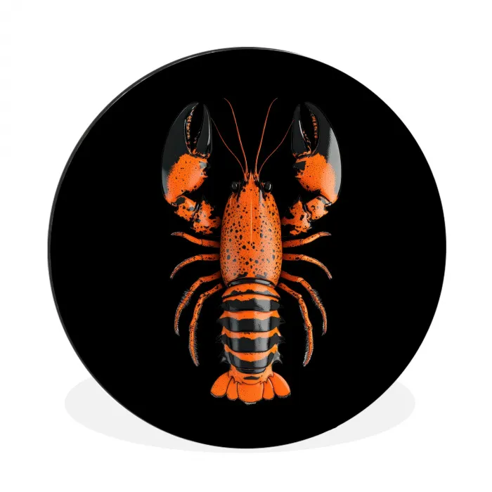Kreeft - Oranje - Zwart - Modern Wandcirkel aluminium klein -3d