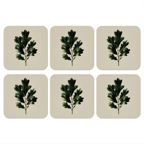 Eikenbladeren - Beige - Groen - Golvende randen onderzetter kurk middel -3d