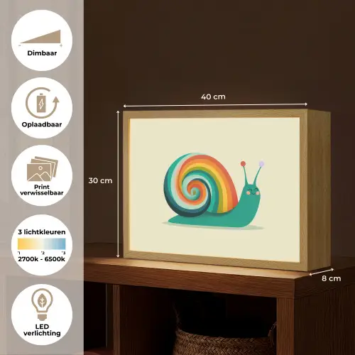 Slak - Regenboogschild - Groen Light Box met batterij (Wandlamp kind) middel -USP_websiteoverzichtNL