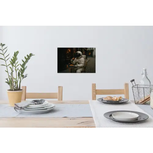 Café - Croissant - Koffie - Astronaut Muursticker klein -eettafel