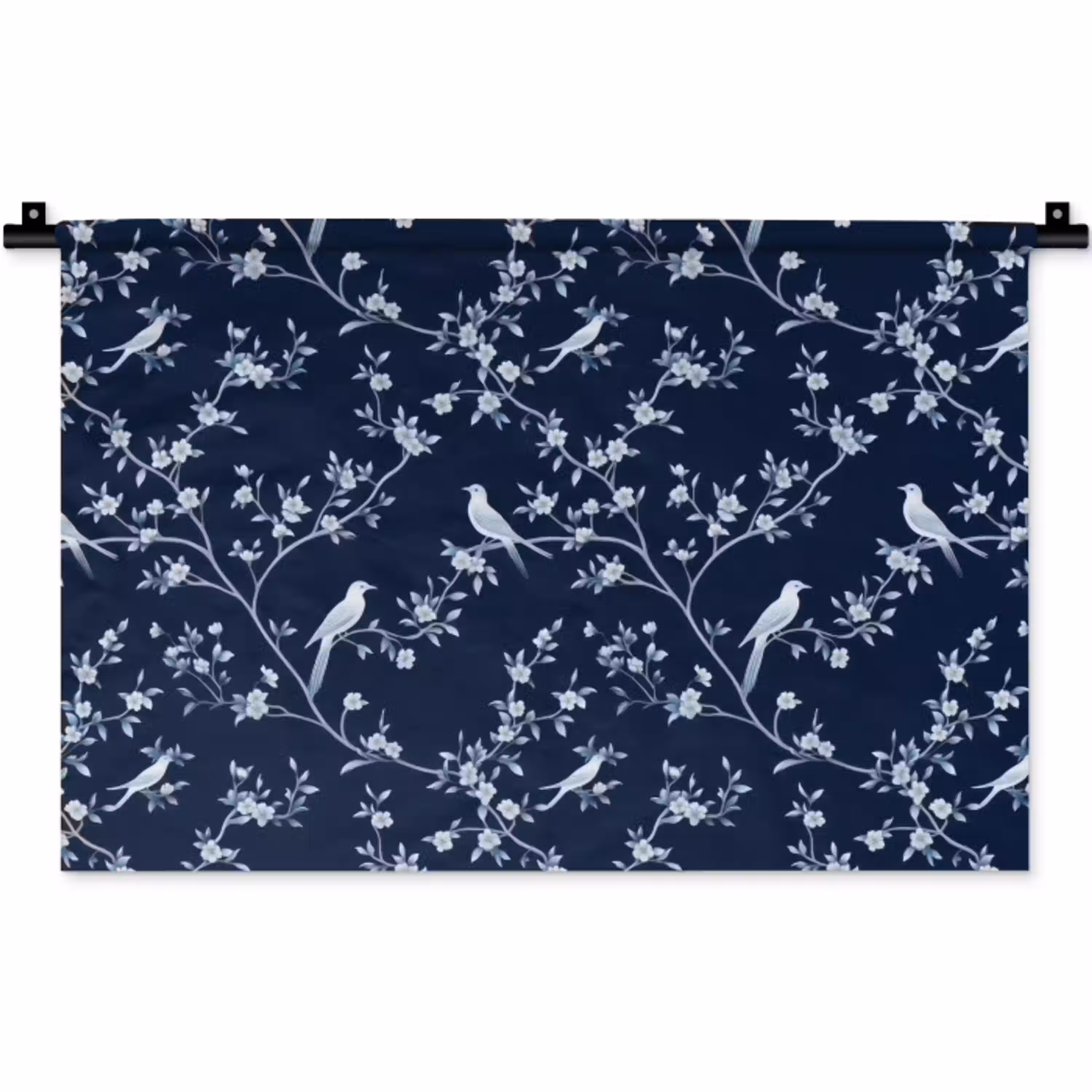 Grafisch - Bloesemtak - Blauw Wandkleed katoen klein 269 -zz3d
