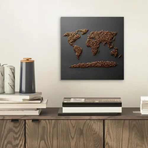 Wereldkaart - Koffie - Grijs aluminium wit klein -sfeer1
