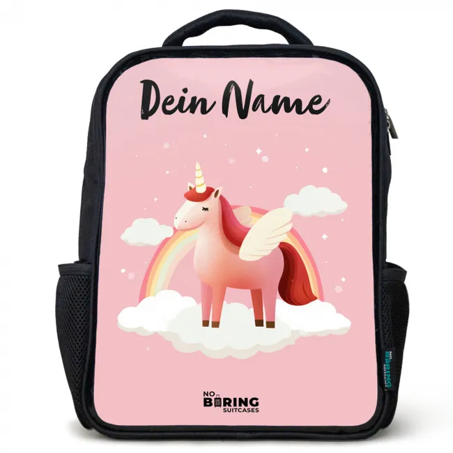 Eenhoorn - Vleugels - Roze - Regenboog Rugzak - Zwart middel -3d