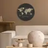 Wereldkaart - Beige - Zwart Akoestische PET Vilt - Rond klein -sfeer1