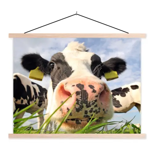 Koe - Boerderij - Gras - Dieren textielposter latten blank klein -3d