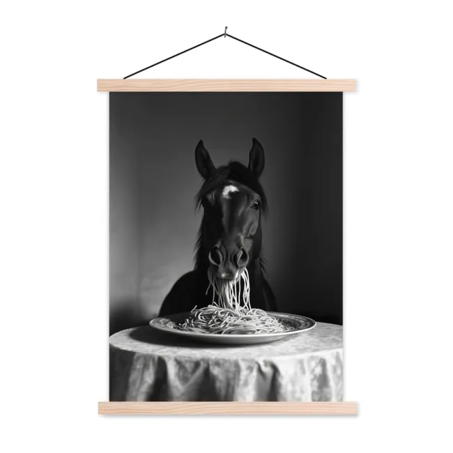 Schoolplaat - Paard - Bord - Pasta - Tafelkleed - Zwart Wit - Dieren