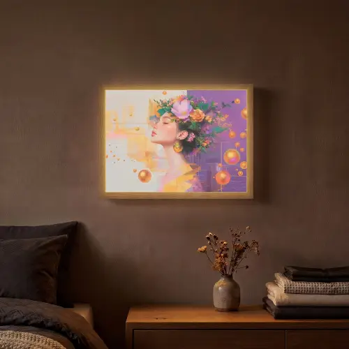 Abstract - Vrouw - Bloemenkroon - Goud Light Box met batterij (Wandlamp) middel -sfeer4