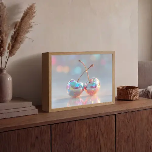 Kersen - Glanzend - Regenboogkleur Light Box met batterij (Wandlamp) middel -sfeer2