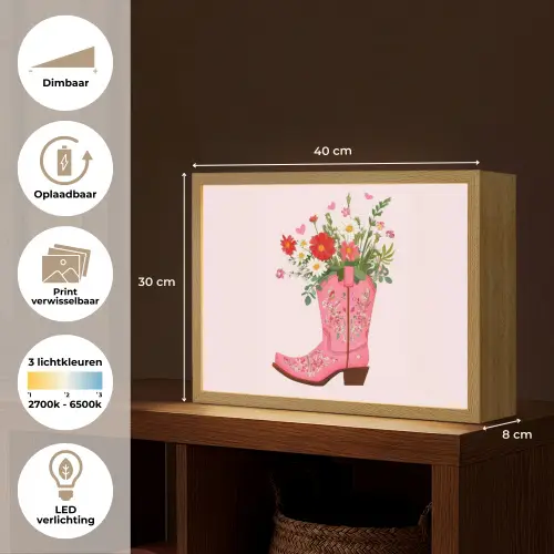 Cowboylaarzen - Roze - Boeket - Bloemen Light Box met batterij (Wandlamp) middel -USP_websiteoverzichtNL