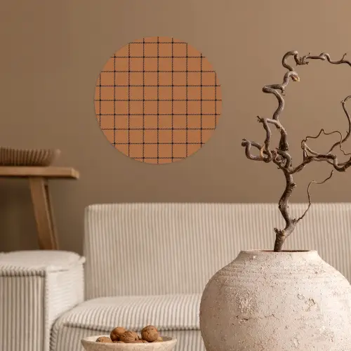 Plaid - Patroon - Vierkant - Bruin Wandcirkel behangsticker klein 186 -sfeer1