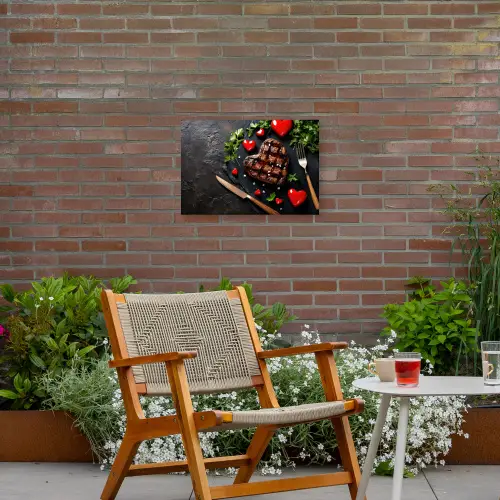 Steak - Hart - Bestek Tuinposter op houten frame 2 cm dik klein -sfeer3