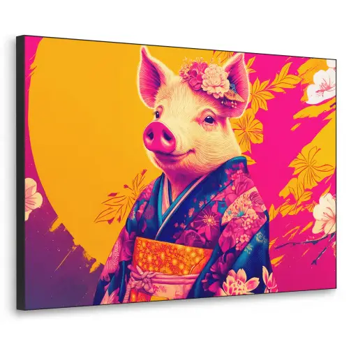 Varken - Bloemkroon - Kimono - Abstract Textielframe - compleet frame klein -3d