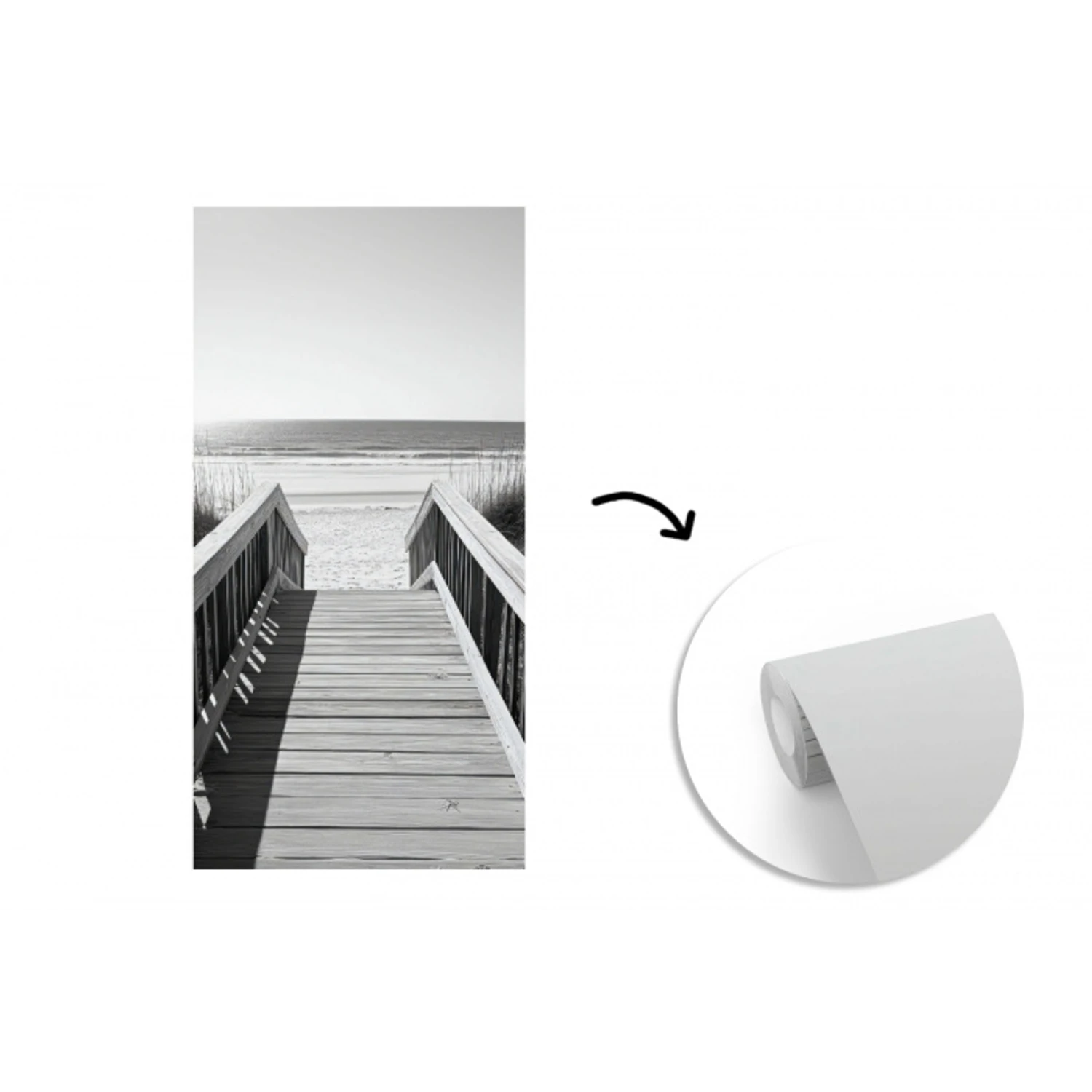 Loopbrug - Hout - Strand - Zee fotobehang vinyl groot -3d