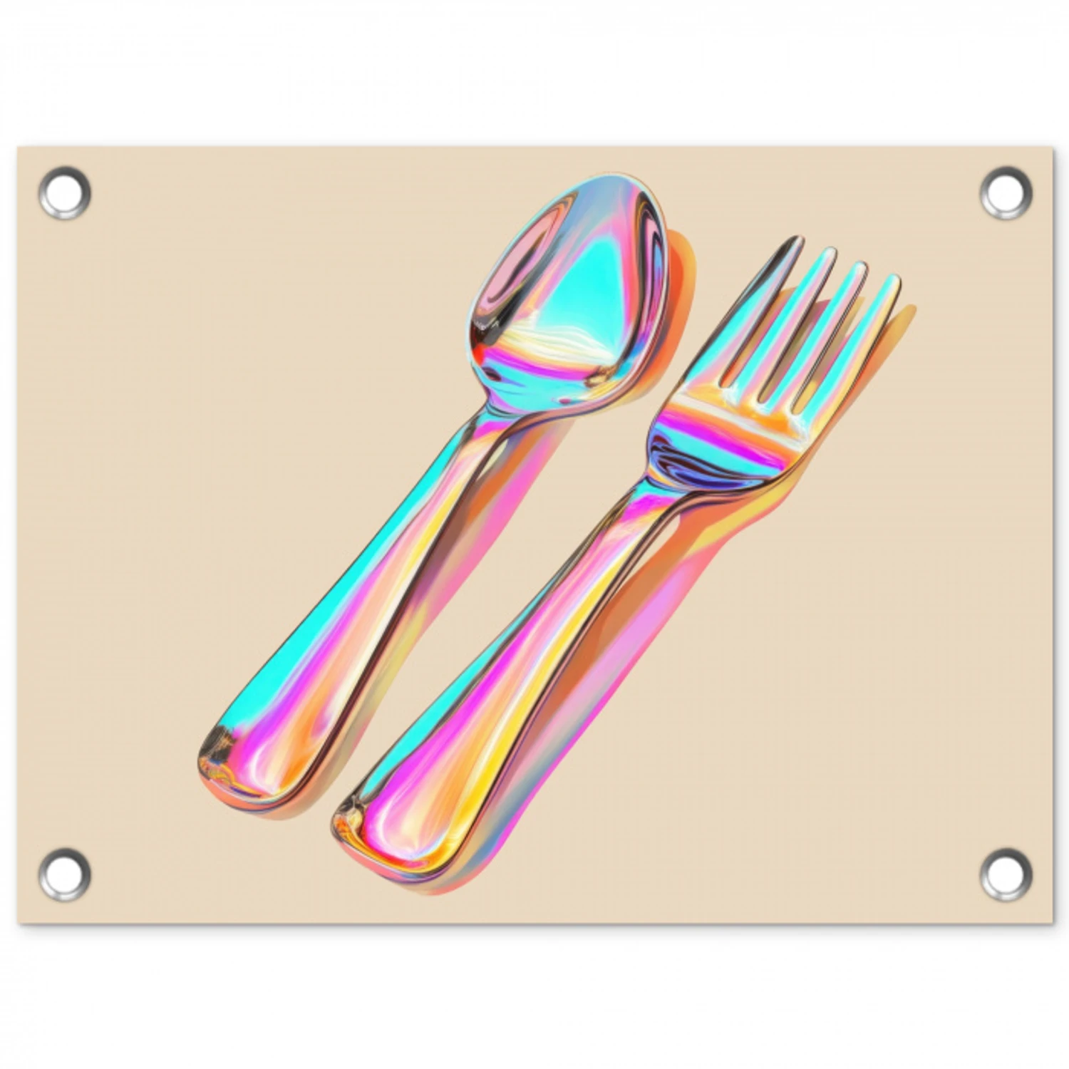 Regenboog - Lepel - Vork tuinposter los doek klein -3d