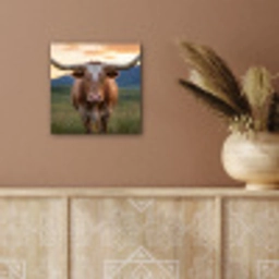Longhorn - Landschap - Zonsondergang aluminium wit klein -sfeer4