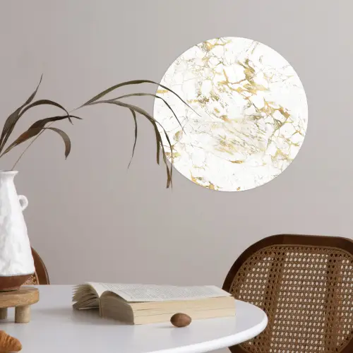 Wit - Marmer - Luxe - Goud Wandcirkel behangsticker klein 186 -sfeer3