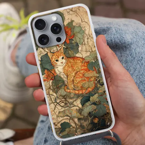 Kat - Sierlijk - Bloemen Hoesje iPhone 16 Pro Max met koord klein -sfeer3